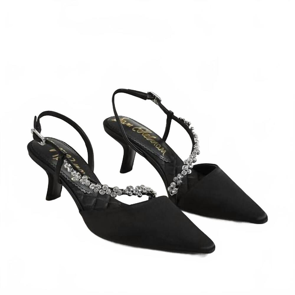 NEW SAM EDELMAN women's bonnie slingback pump shoe in black satin